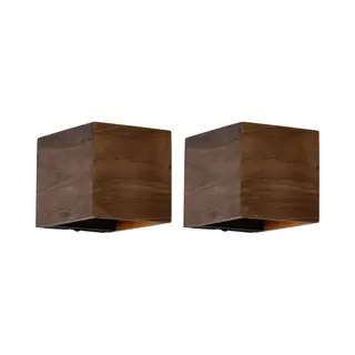 Qazqa Set Of 2 Smart Wall Lamps Walnut Wood Incl. Wifi G9 - Transfer