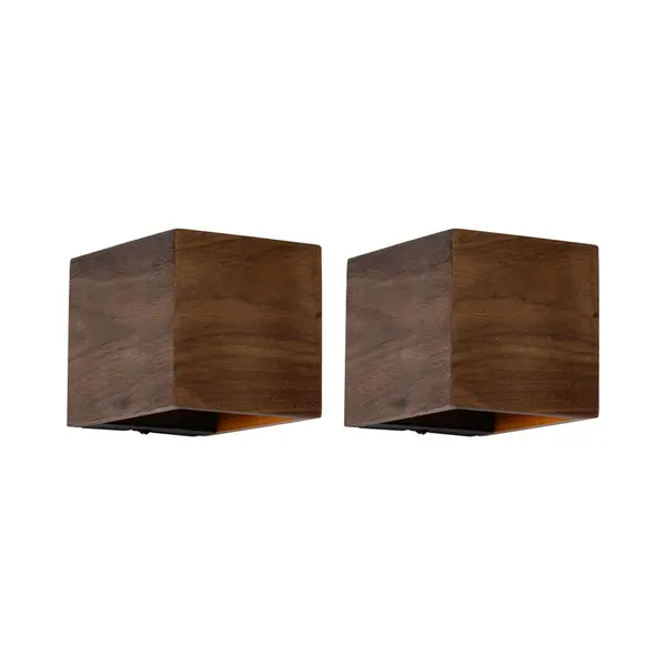 Qazqa Set Of 2 Smart Wall Lamps Walnut Wood Incl. Wifi G9 - Transfer thumbnail