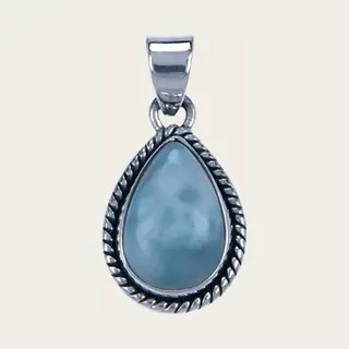 Mooye ® - Collectie Zilveren Larimar Edelsteen Ovaal Met Parelrand Kettinghanger