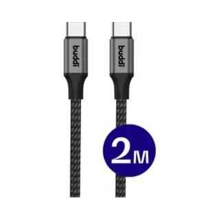 Buddi Flex - Usb-C Naar Usb-C Kabel 60W Fast Charge 20V/3A - Power Delivery - 480Mbps Dataoverdracht - Gevlochten Nylon - 2M Zwart