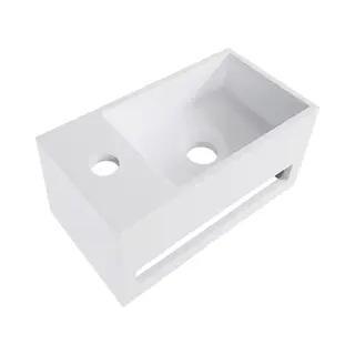 Wiesbaden Julia Fonteinbak 35.6x20.3x15.9cm Met Handdoekhouder Kraangat Rechts Solid Surface Wit