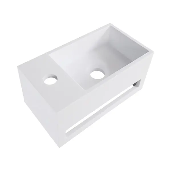 Wiesbaden Julia Fonteinbak 35.6x20.3x15.9cm Met Handdoekhouder Kraangat Rechts Solid Surface Wit thumbnail