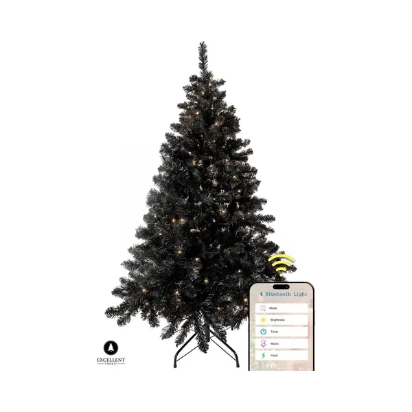 Excellent Trees® Stavanger Black 210 Cm Zwarte Kerstboom Met Verlichting - 500 Led Lampjes thumbnail