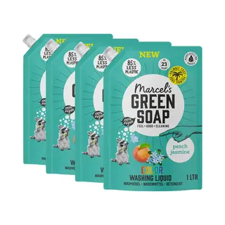 4x Marcel's Green Soap Wasmiddel Kleur Navul Perzik&Jasmijn 23 Wasbeurten 1 Liter
