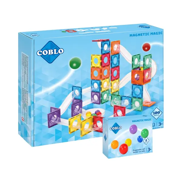 Coblo Classic Knikkerbaan 100 Stuks - Magnetisch Speelgoed - Constructiespeelgoed - Magnetische Bouwstenen - Magnetic Tiles - Cadeau Kind - Speelgoed thumbnail