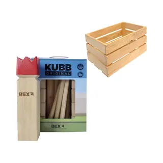 Engelhart Bex Sport Original Kubb Rode Koning -Rubberhout Inclusief Houten Opbergkrat