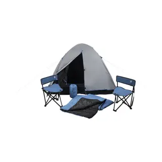 Pure4Fun Complete Camping Set For 2 Including Dome Tent, Camping Chairs & Sleeping Bags In Blue