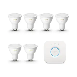 Philips Hue Starterspakket - GU10 - Met 6 Spotjes - Warm Tot Koelwit Licht - Incl. 1 Hue Bridge - Hue White Ambiance