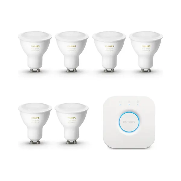Philips Hue Starter Kit - GU10 - With 6 Spotlight Bulbs - Warm To Cool White Light - Includes Hue Bridge - Hue White Ambiance thumbnail
