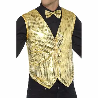 Smiffys Pailetten Gilet - Vestje - Goud - Heren - Polyester - Glitter Jasje - Carnavalkleding - Show - Oud En Nieuw Verkleedkleding 48/50