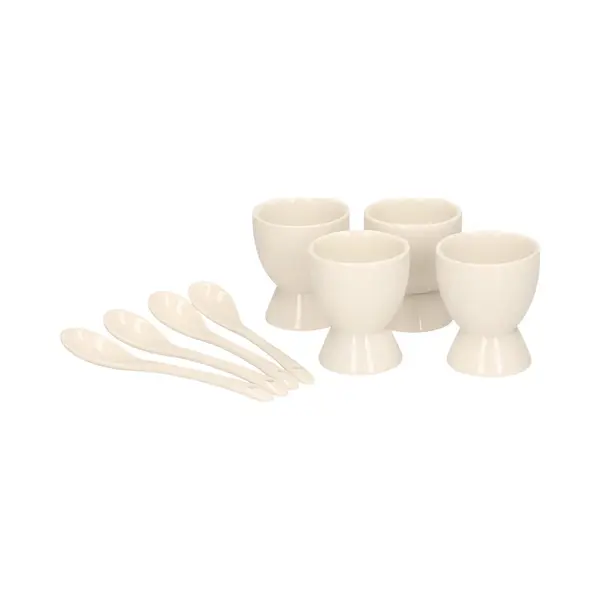 Set Van 4x Eierdopjes Met Lepel - Wit - Porselein - 6 Cm - Ontbijt En Lunch Pasen Tafeldecoratie thumbnail