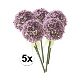 Bellatio Flowers & Plants Kunstbloem Sierui / Allium - 5x - Lila Paars - Steel Van 70 Cm