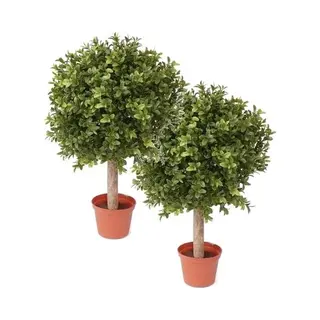 Bellatio Flowers & Plants 2x Bellatio Flowers And Plants Buxus Bol - Kunstplant Op Stam - H34 X D25 Cm - Uv-bestendig
