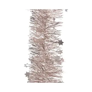 Decoris Kerstslinger - Sterren - Lichtroze - 270 X 10 Cm - Lametta/folie - Kerstboomslinger
