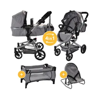 Bandits & Angels Bandits And Angels Modern Angel 4-in-1 Grey Megapack Puppenwagen Ab 3 Jahren Für Mädchen – Spielzeug-Kinderwagen, Buggy, Puppenbett Und Wippe –