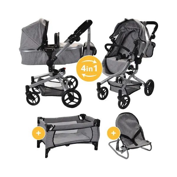 Bandits & Angels Bandits And Angels Modern Angel 4-in-1 Grey Megapack Puppenwagen Ab 3 Jahren Für Mädchen – Spielzeug-Kinderwagen, Buggy, Puppenbett Und Wippe – thumbnail