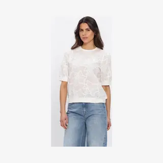 Jansen Amsterdam Noel Top Ce 756 Lace Front And Short Sleeves Solid Cotton Back Truien & Vesten Dames - Sweater - Hoodie - Vest- Wit - Maat 40