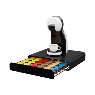 KitchenBrothers Kapselhalter - Mit Schublade - Dolce Gusto - 36 Kapseln - Edelstahl - Schwarz