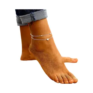 Joboly Enkelbandje Met Hartje En Bolletjes 2 Delig - Zilverkleurig - 21 Cm + 5 Cm - Dames