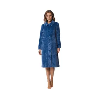 Pastunette Blauwe Damesbadjas Met Knoopsluiting - Zacht Fleece-(36-38) S