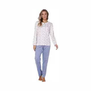 Pastunette - Tender - Pyjama - Katoen - Doorknoop - Wit/Blauw - Maat 46