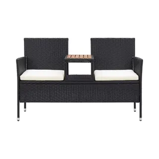 VidaXL 2-Sitzer-Gartenbank Mit Teetisch 143 Cm Poly Rattan Schwarz