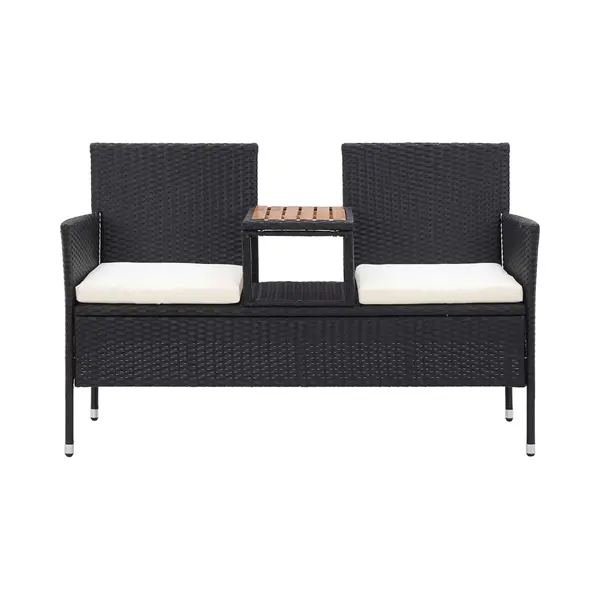 VidaXL 2-Sitzer-Gartenbank Mit Teetisch 143 Cm Poly Rattan Schwarz thumbnail