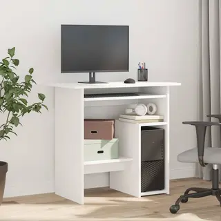 VidaXL Desk Sleek Modern Bedroom Living Room Office Dorm Space Writing Table Workstation Computer Corner Desk White Engineered Wood