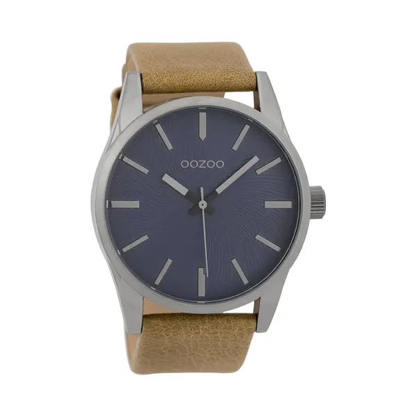 Oozoo Timepieces - Zilverkleurige Horloge Met Camel Leren Band - C9625 thumbnail