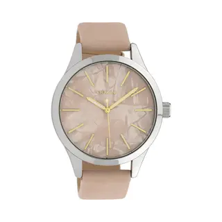 Oozoo Timepieces - Zilverkleurige Horloge Met Zacht Roze Leren Band - C10072