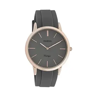 Oozoo Timepieces - Rosé Goudkleurige Horloge Met Donker Grijze Rubber Band - C20172