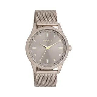 Oozoo Timepieces Dameshorloge Met Leren Band, Hoogwaardig Dameshorloge, Elegant Rond Analoog Horloge, Taupe (aluminium), Armband