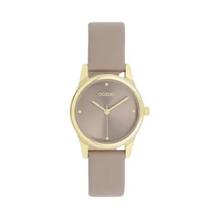 Oozoo Timepieces - Goudkleurige Horloge Met Taupe Leren Band - C11625