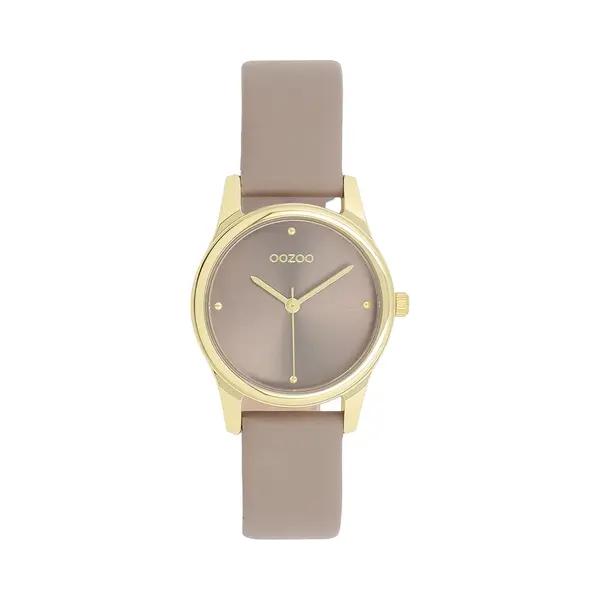 Oozoo Timepieces - Goudkleurige Horloge Met Taupe Leren Band - C11625 thumbnail
