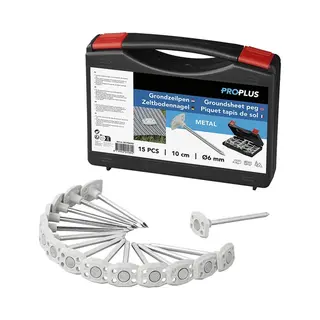 Proplus Grondzeilpen - 15x Stuks - Metaal - Voor Grondzeilen/tenttapijten/tentharing - 10 Cm - In Opbergkoffer