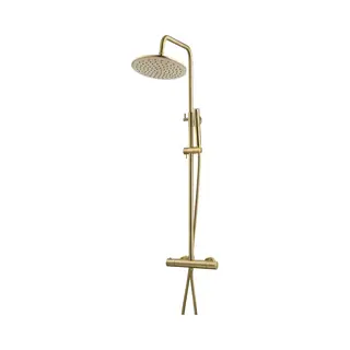 Wiesbaden Caral Thermostatische Doucheopbouwset 20 Cm. - Goud Look - Geborsteld Messing