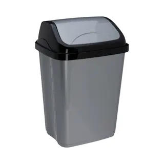 Storage Solutions Afvalemmer Swing - 16 Liter - Grijs/zwart - Met Klep Deksel - Kunststof - Prullenbak - Toilet - Badkamer - Kantoor