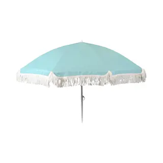 Pro Beach Strand / Tuin Parasol Bali - D180 Cm - Lichtblauw - Opvouwbaar - Verstelbare Hoogte - Franjes - Met Opbergtas