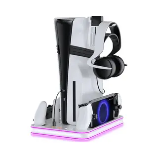 PlayCool All-in-one Multifunctionele Rgb Oplaadstation- En Displaystandaard Geschikt Voor PlayStation 5/ PS5 Slim/ PS5 Pro (Disc & Digital) &