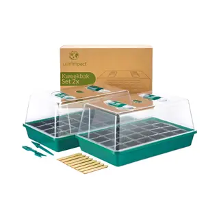 LeafImpact Kweekbak - Complete Kweekset - Moestuin Kweekkas - Kweektafel - Voor 48 Planten - Verstelbare Ventilatie - 38x24 Cm - 2 Stuks