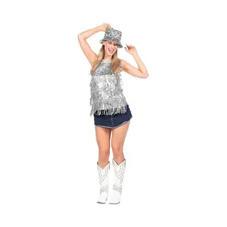 Wilbers & Wilbers Party Top Zilver Metallic Franjes Pailletten Dames - Maat S/M