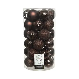 Decoris Kerstballenmix - 37 Stuks - 6cm - Kunststof - Donkerbruin