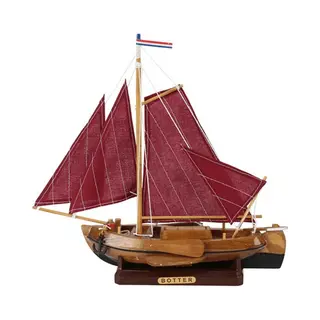 Beeld Botter Vissersboot - Rood Zeil - Hout/polyester - 25 Cm - Decoratie Model