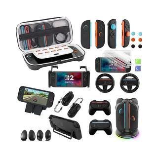 PlayCool 23-in-1 Accessoirebundel Voor Nintendo Switch 2 – Beschermhoes, Screenprotectors, Thumb Grips, Joy-Con Siliconen Covers, Stuurset,