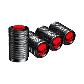 WiseGoods Premium Doodskop Ventieldopjes Auto - Ventieldoppen - Band Accessoires Autos - Ventiel Autobanden - Zwart / Rood 4st