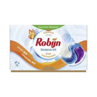 Robijn Wascapsules 3-in-1 Stralend Wit 15 Stuks
