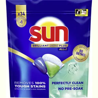 Sun - Vaatwastabletten- Brilliant Shine Plus - All-in 1 - 34 Capsules - Voordeelverpakking