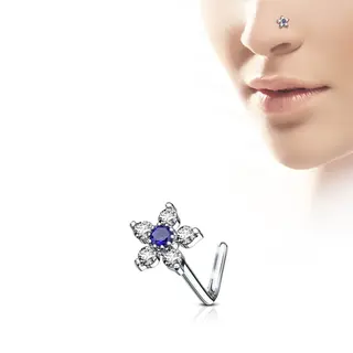 LMPiercings Nl Neuspiercing L-bend Flower 6top 0.8x6x6 - Wit/blauw - LMPiercings