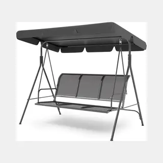 LifeGoods Schommelbank - 3-zits - Tot 250KG - Kantelbaar Dak - Uv-bestendig Zonnescherm - 172x104x162cm - Grijs