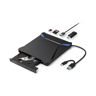 Uply Externe Dvd/Cd Speler & Brander - Windows/Mac - Usb-C/3.0 - Ingebouwde Sd/Tf-kaartlezer - Voor Laptop